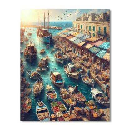Vintage Mediterranean Harbor Paint By Numbers Art