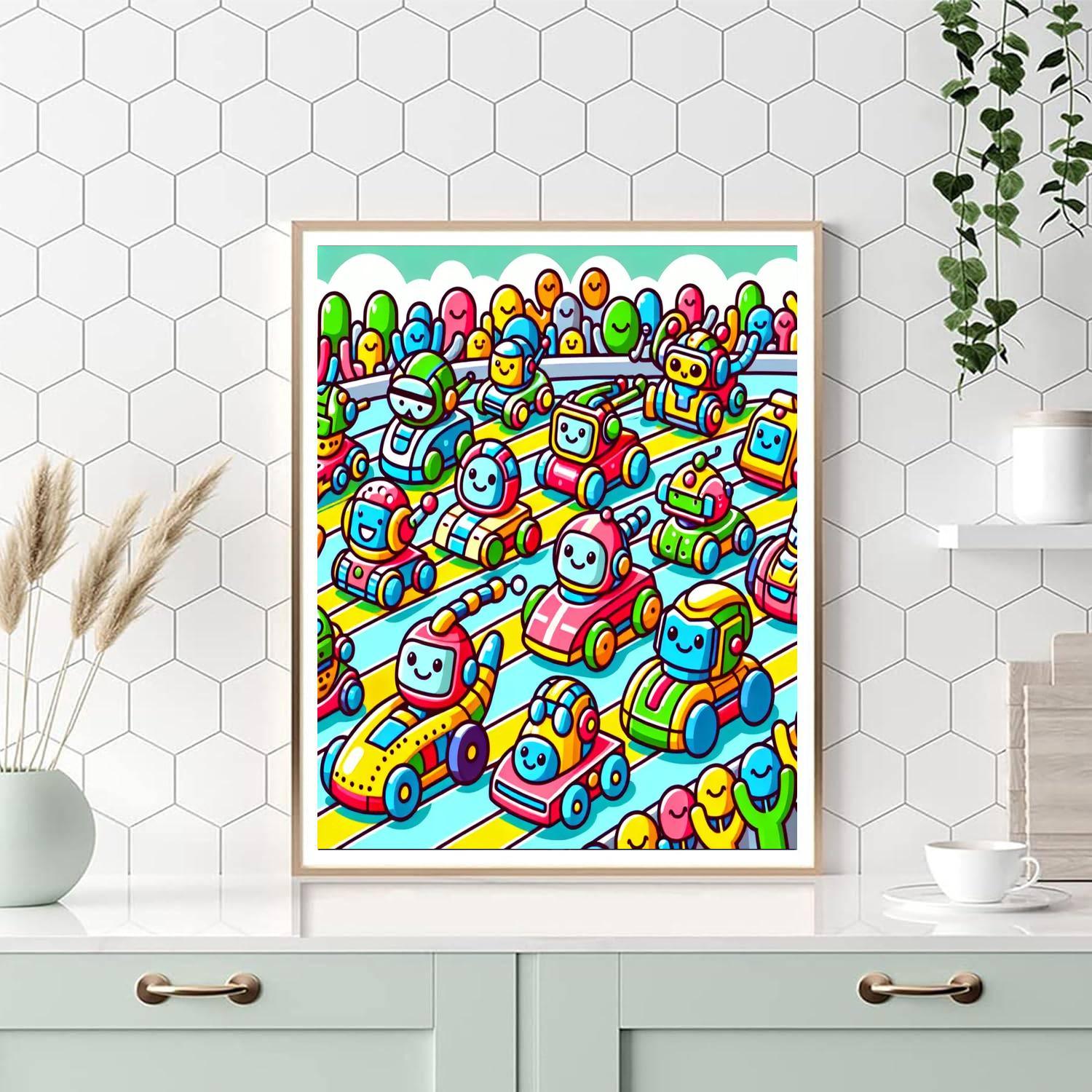 Silly Robot Race Number Painting