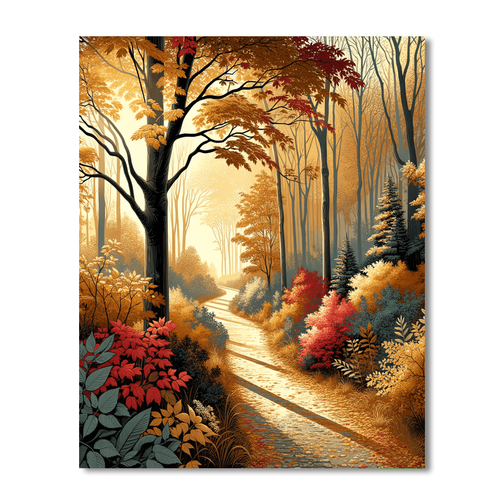 Golden Autumn Path Paint By Numbers Art