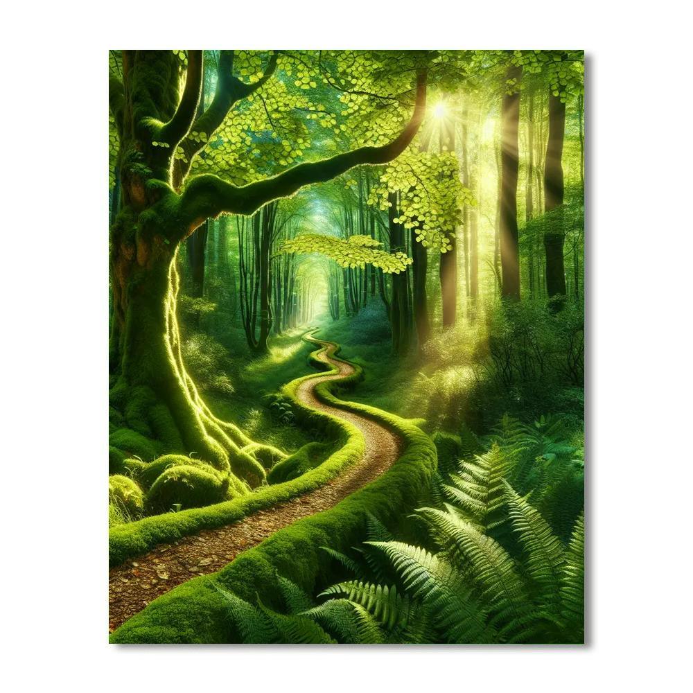 Lush Green Forest Path Number Painting