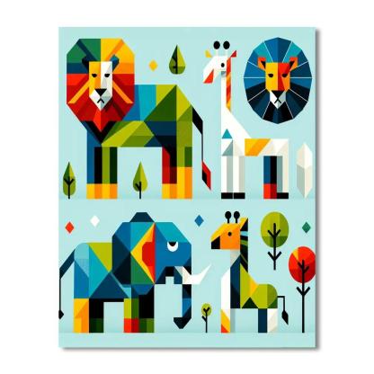 Colorful Geometric Animals Painting By Numbers Kit