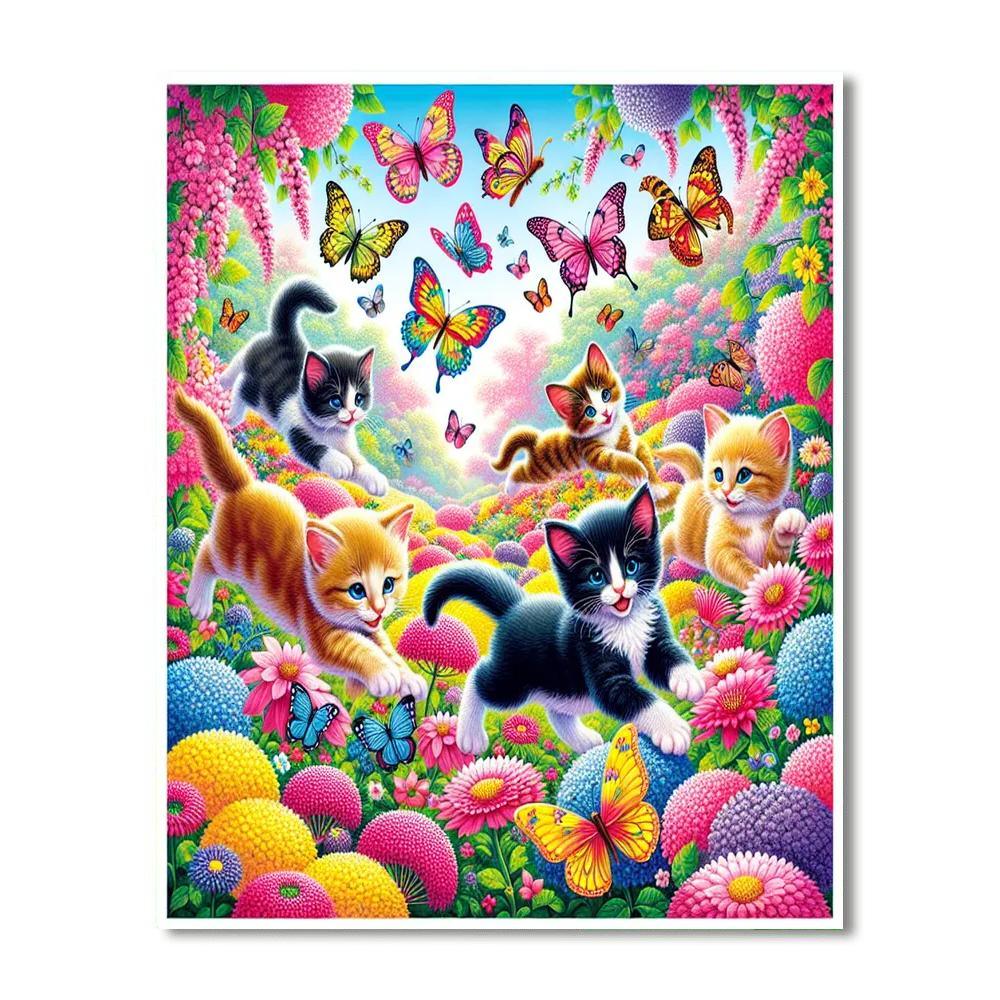 Frolicking Kittens In A Garden Paint By Numbers