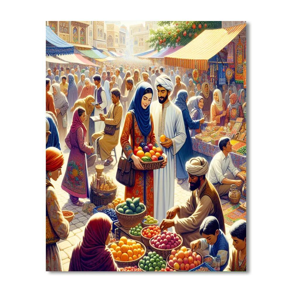 Lively Urban Street Market Number Painting
