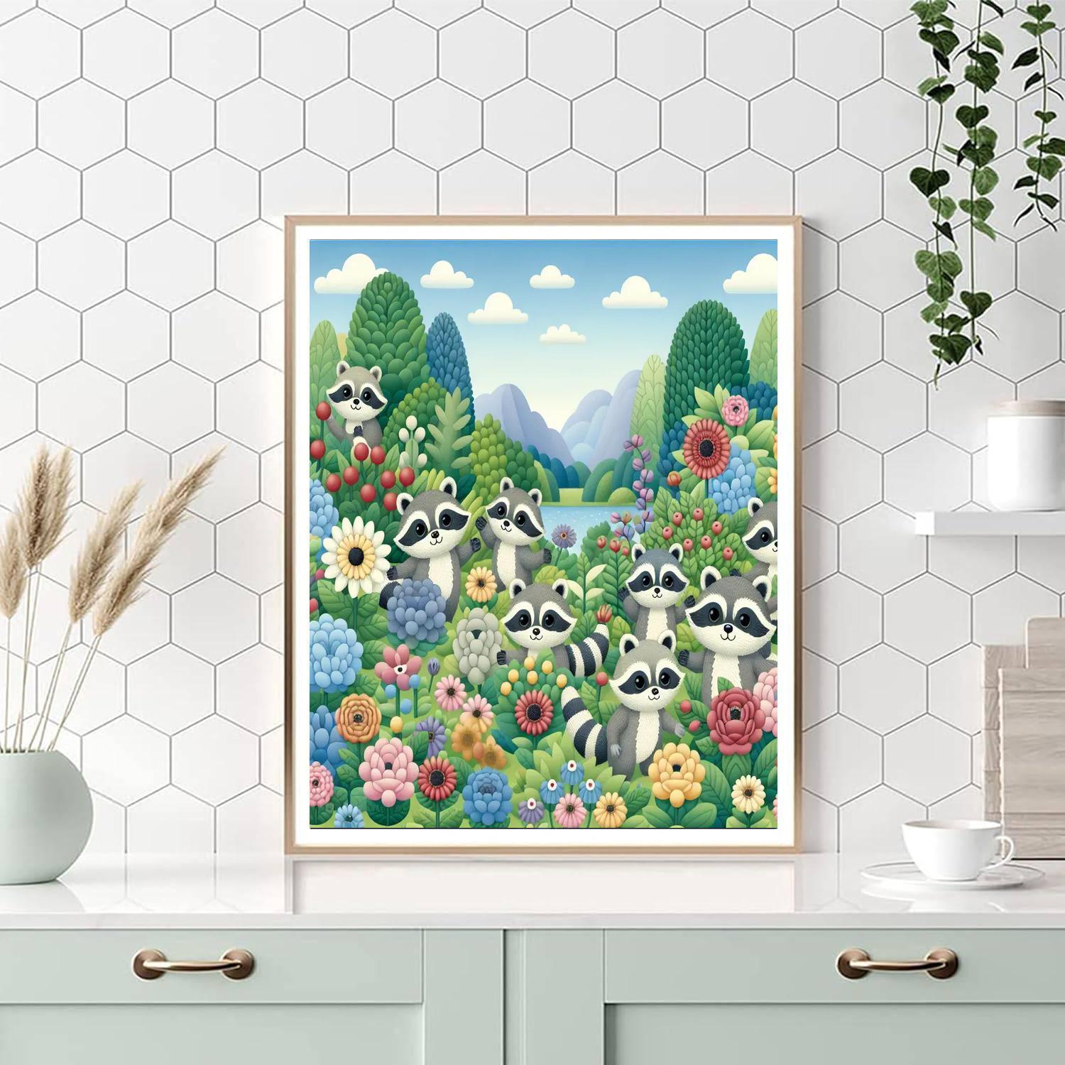 Rainbow Raccoons Numbered Painting Kits