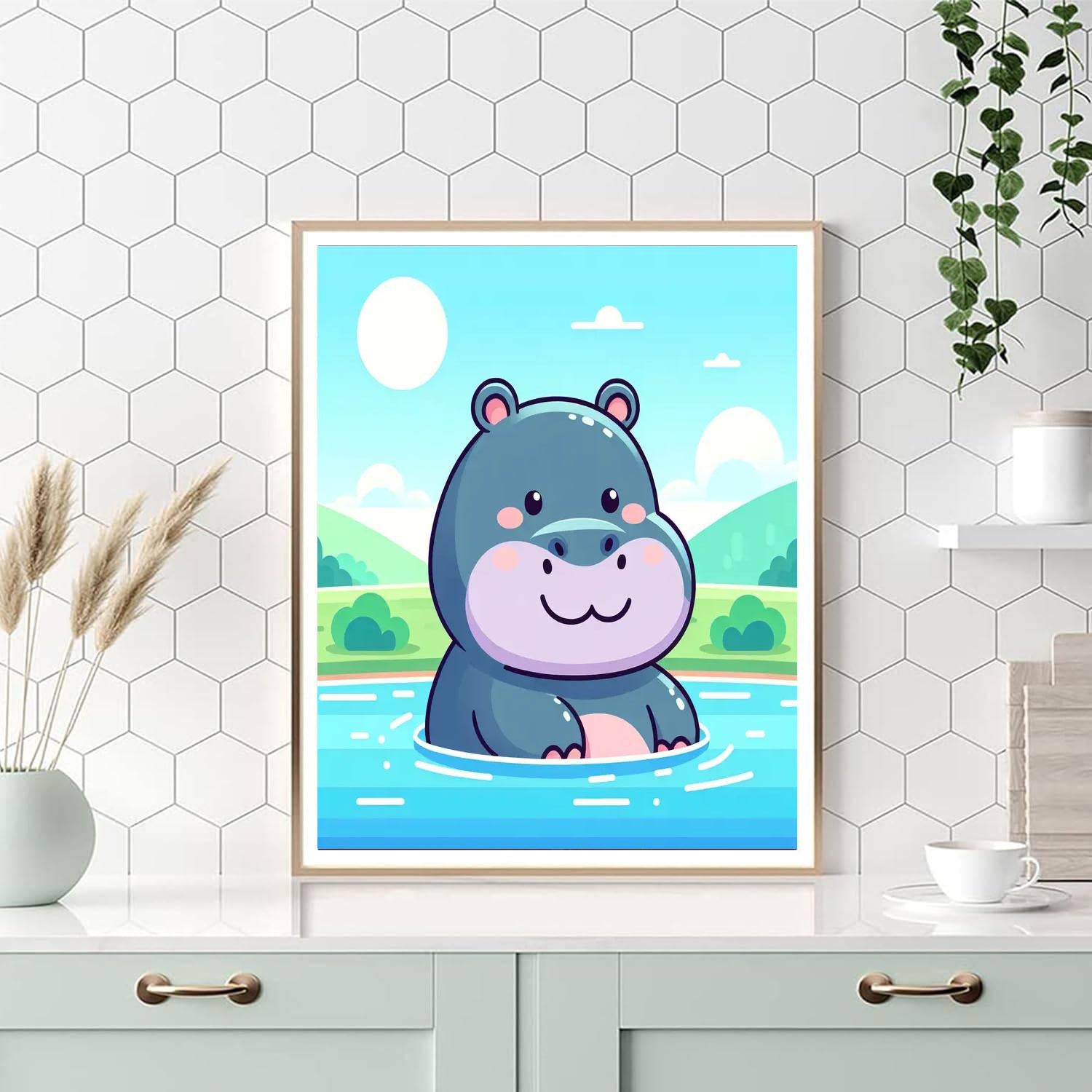 Happy Hippo Habitat Painting Number Kit