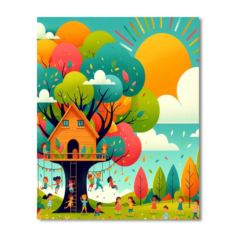 Lively Treehouse Adventure Paint By Numbers Art