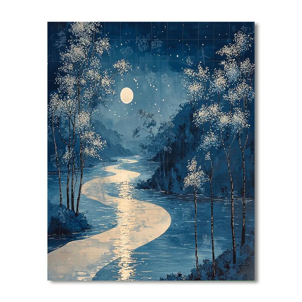 Utagawa Hiroshige Inspired Serenity Of The Moonlit River  Painting By Numbers Kit