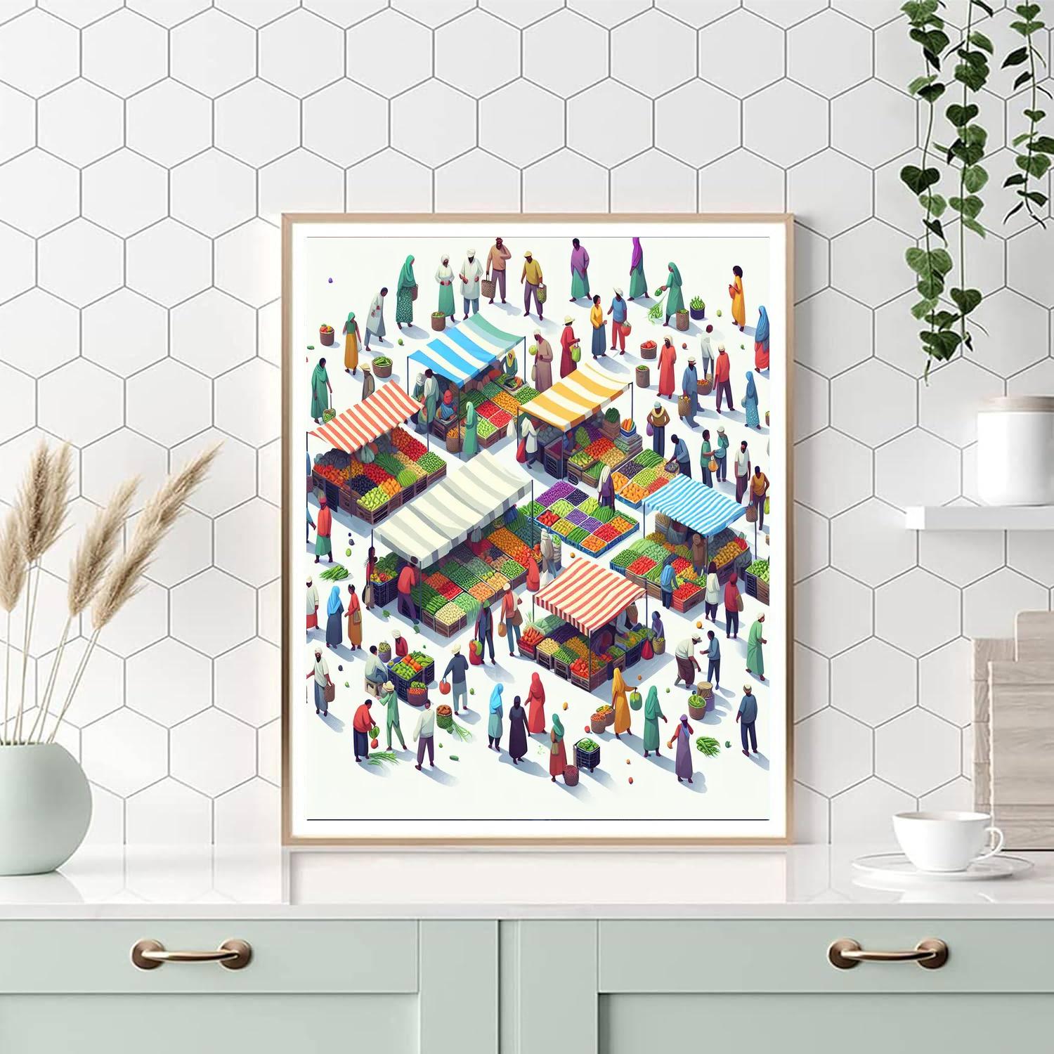 Cheerful Village Market Numbered Painting Kits