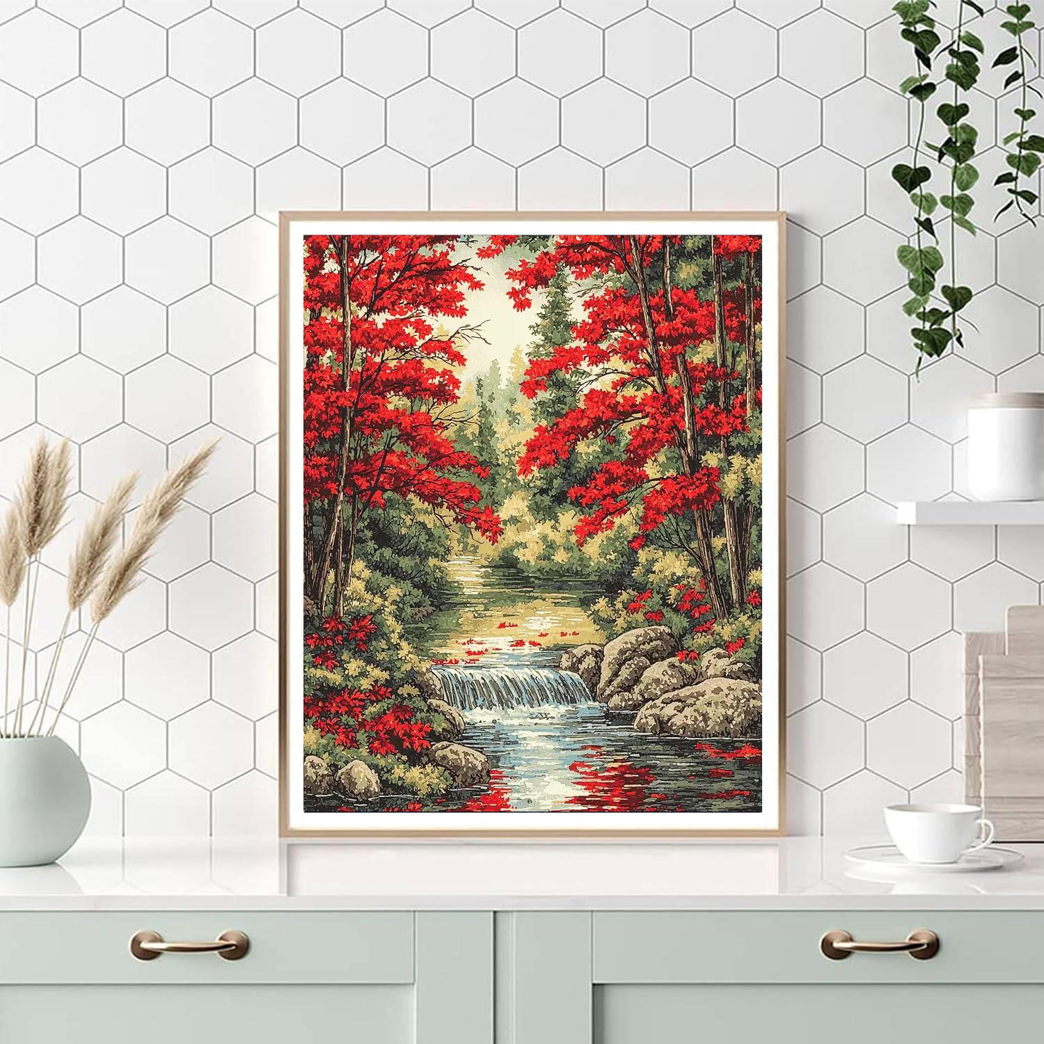 Utagawa Hiroshige Inspired Serenity Of The Crimson Maples  Number Painting