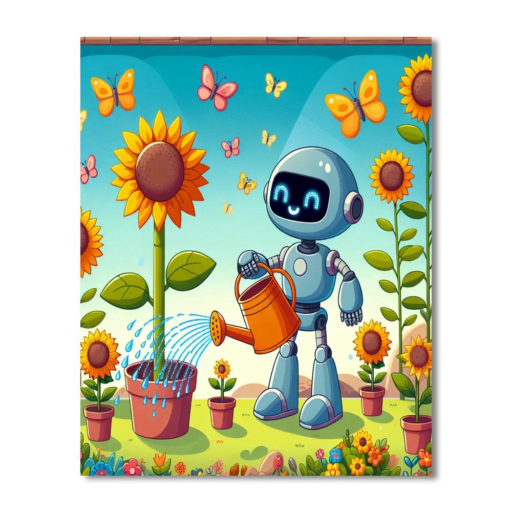 Happy Robot's Garden Number Painting