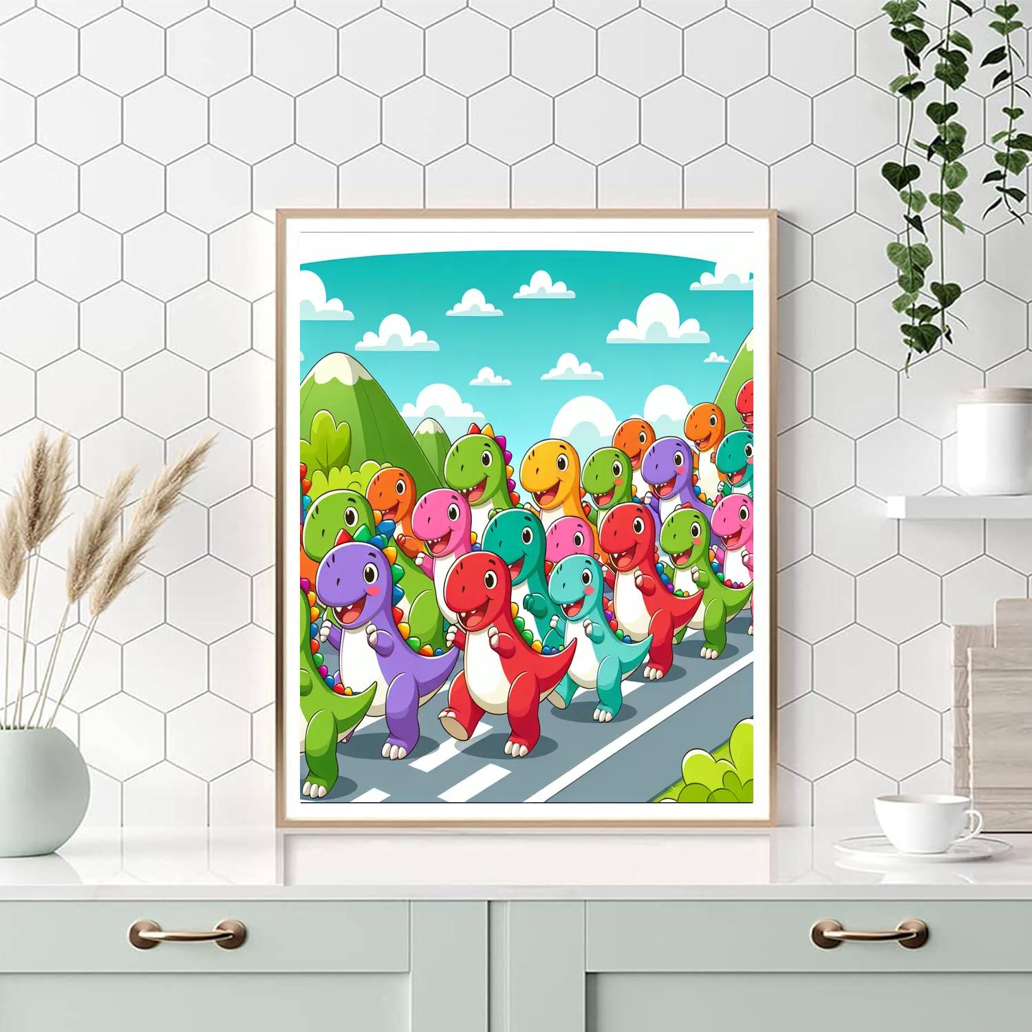 Cute Dino Parade Paint By Numbers Art