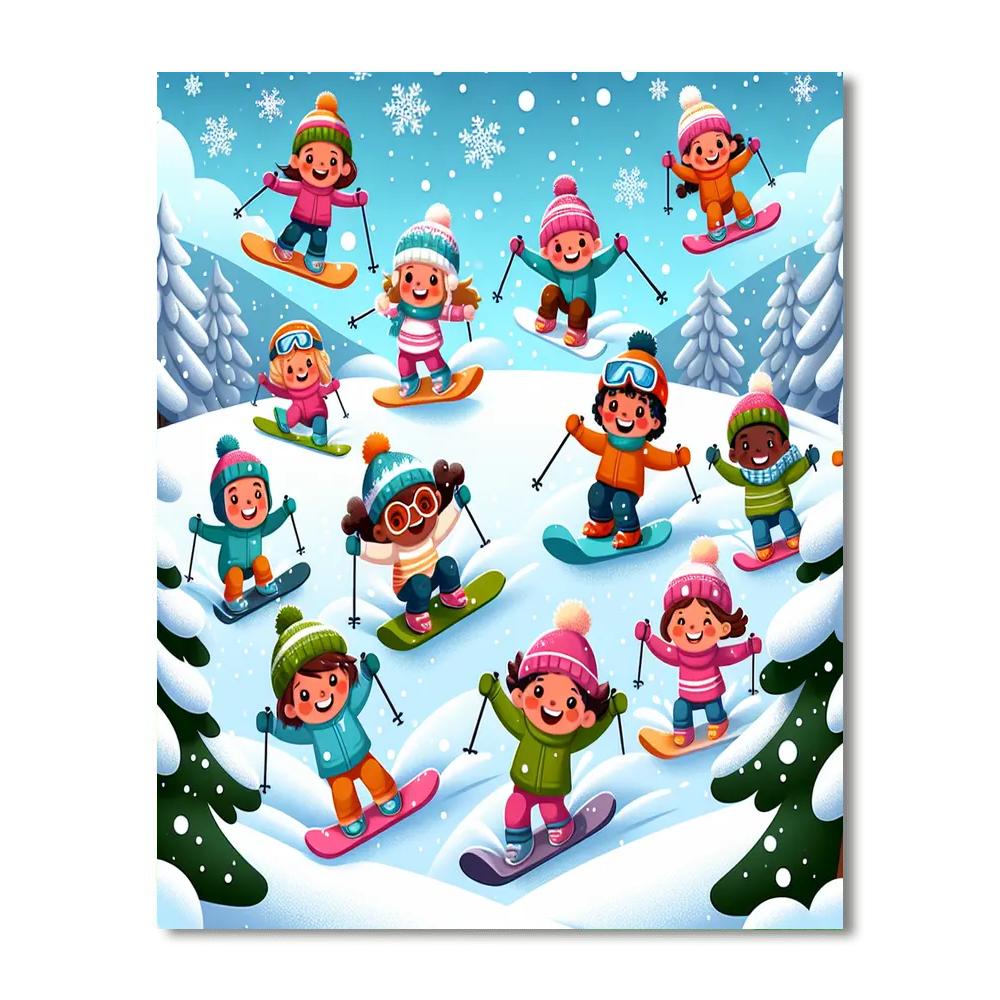 Winter Sports Fun Paint By Numbers Art