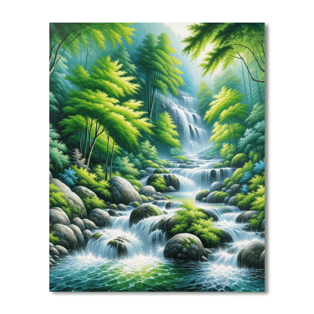 Cascading Mountain Stream Number Painting