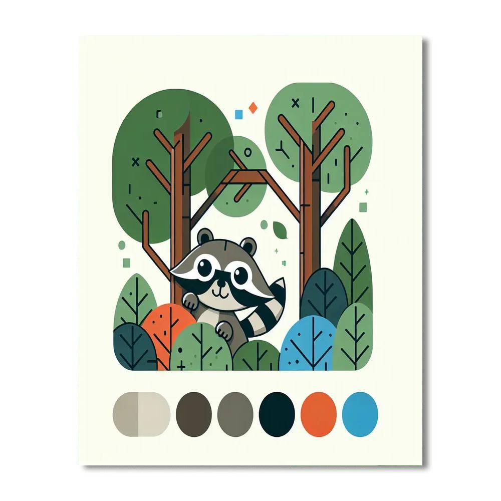 Mischievous Raccoon Forest Painting Number Kit