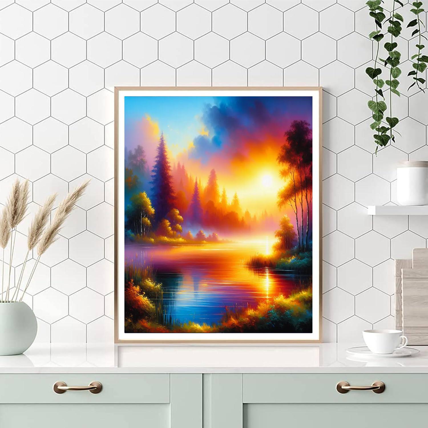 Dawn Over Misty Lake Paint By Numbers Art