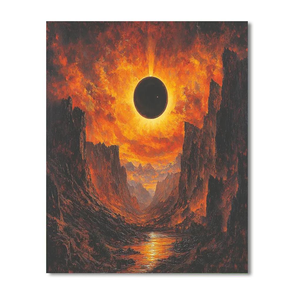 Thomas Moran Inspired Eclipse Over Mountains  Number Painting