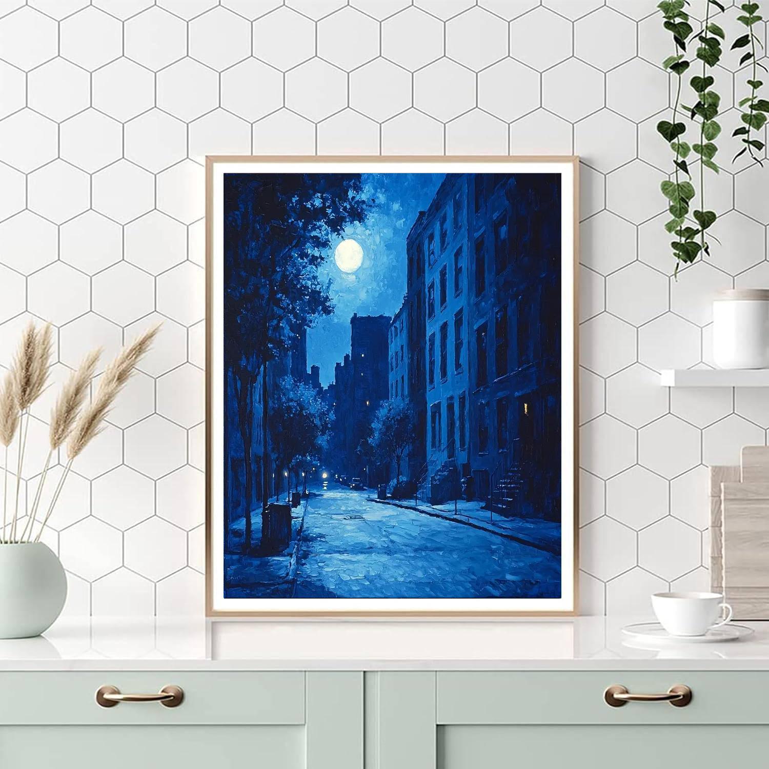 Edward Hopper Inspired Urban Solitude In Blue  Paint By Color