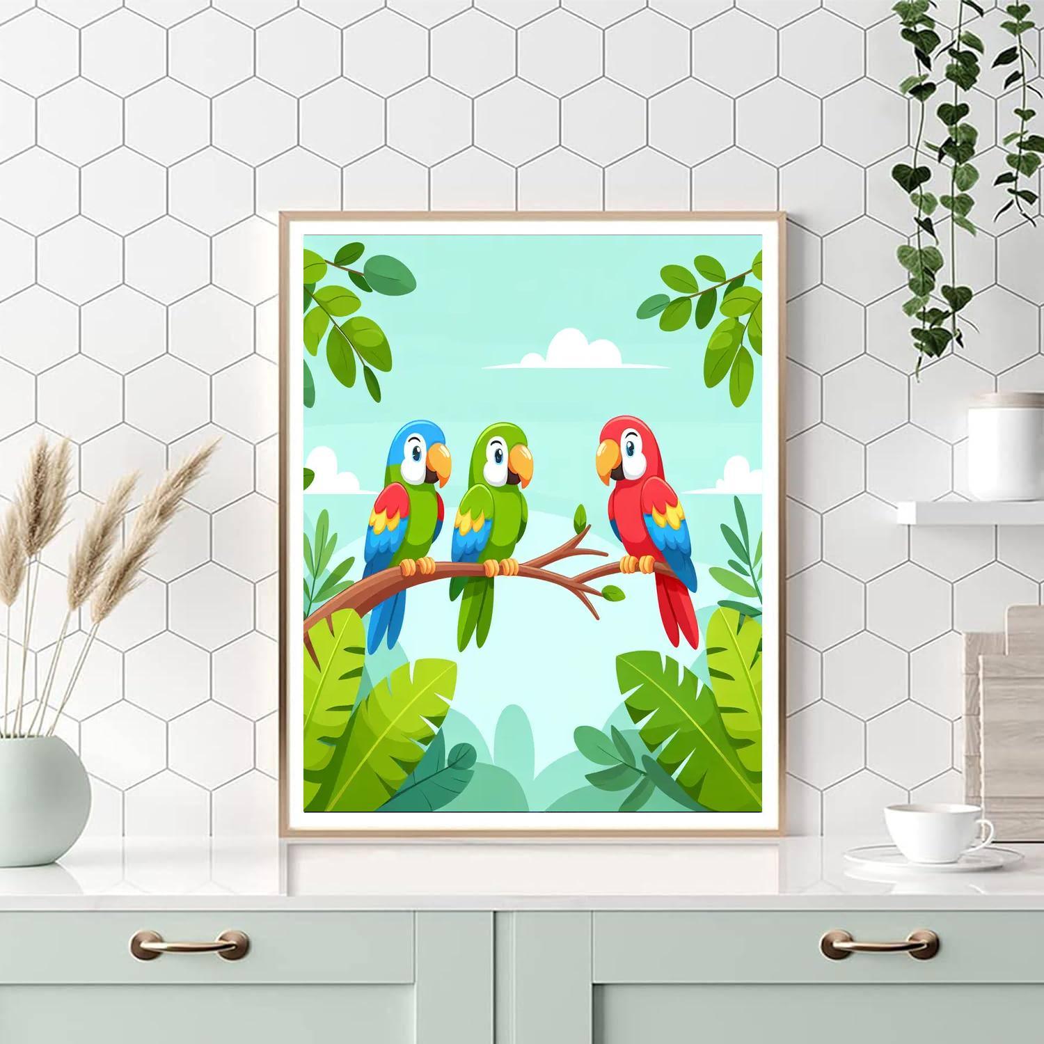 Joyful Parade Of Parrots Paint By Color