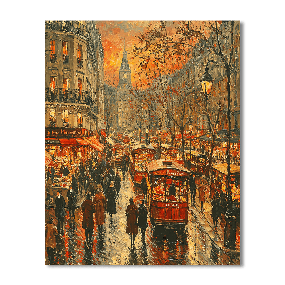 Camille Pissarro Inspired Lively Urban Street Scene  Numbered Painting Kits