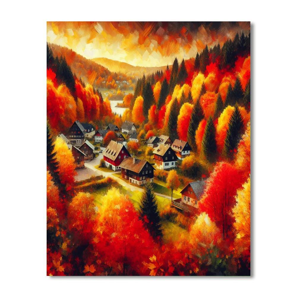Charming Village In Fall Paint By Number