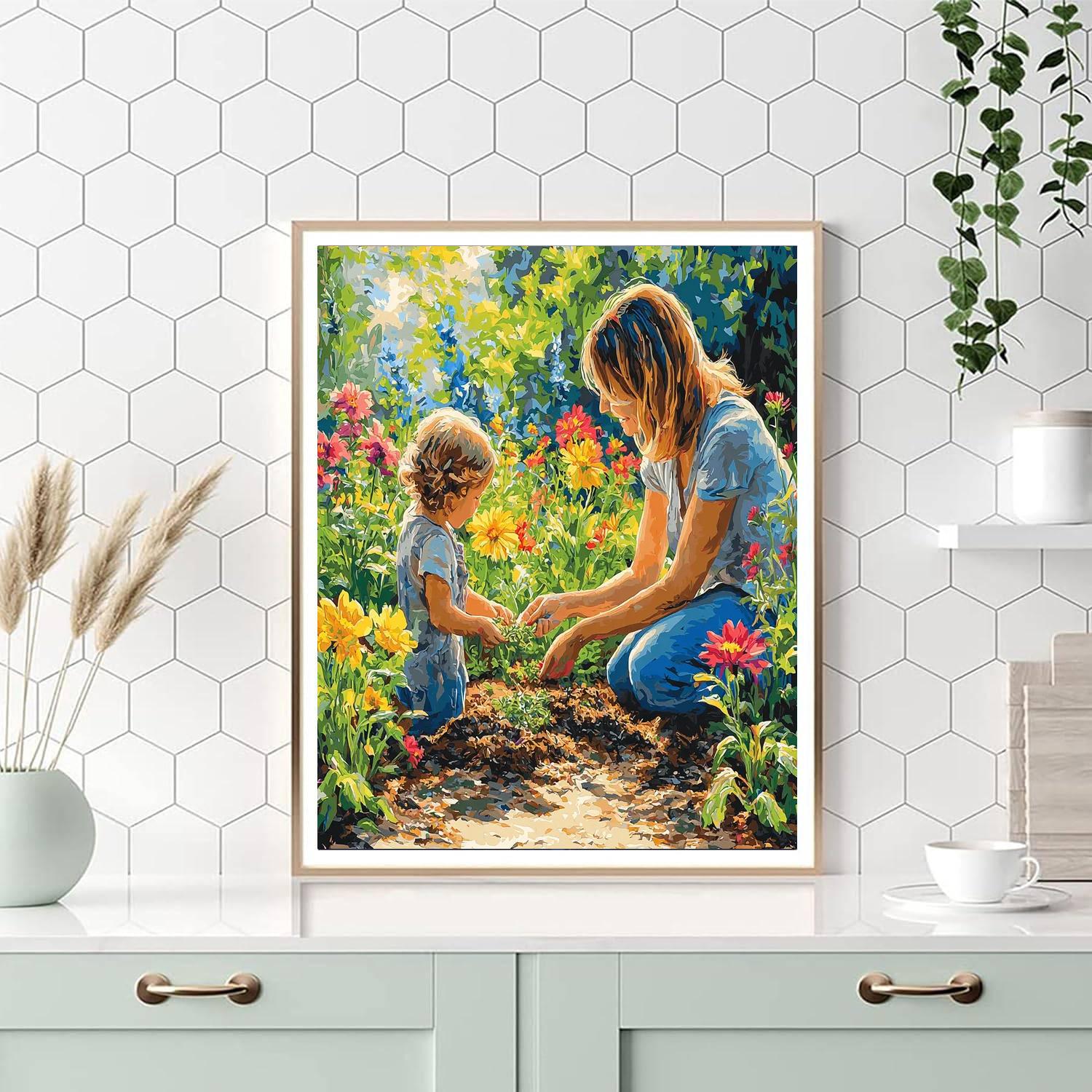 Mommy And Me In A Garden Number Painting