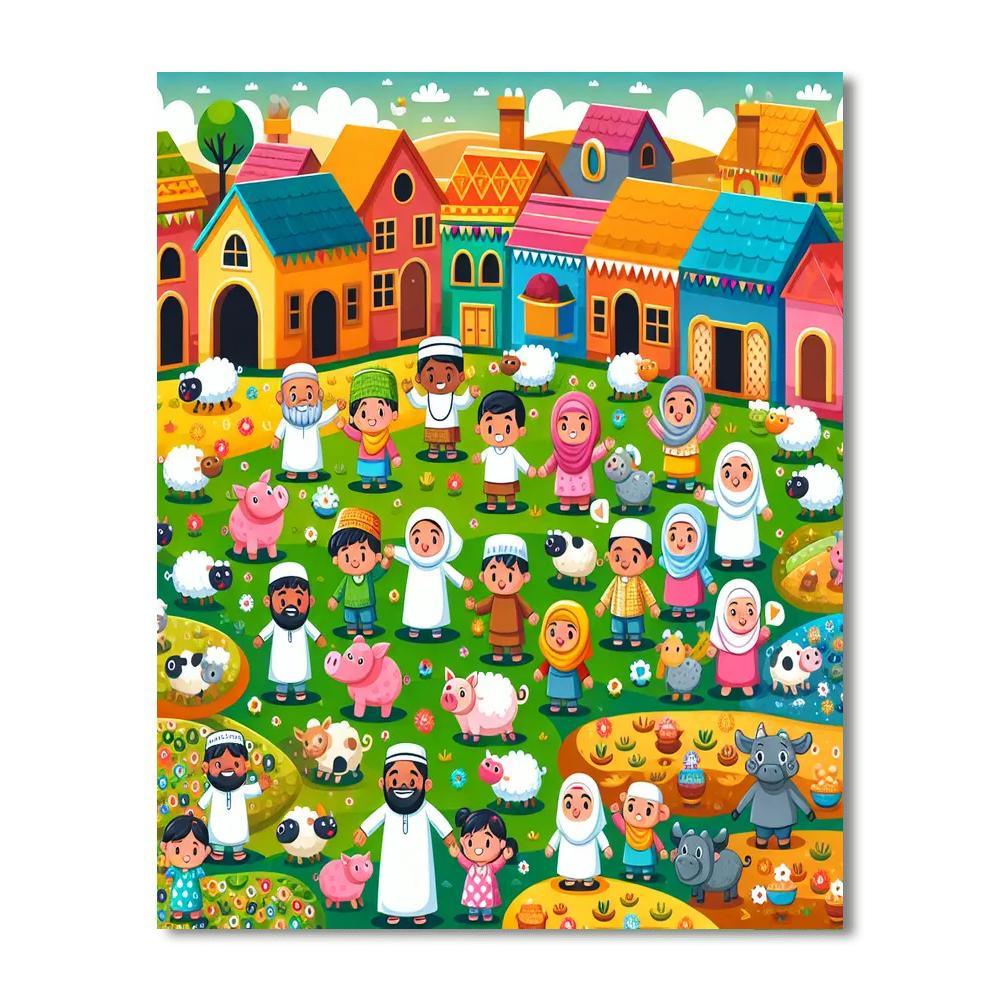 Vibrant Village Life Numbered Painting Kits