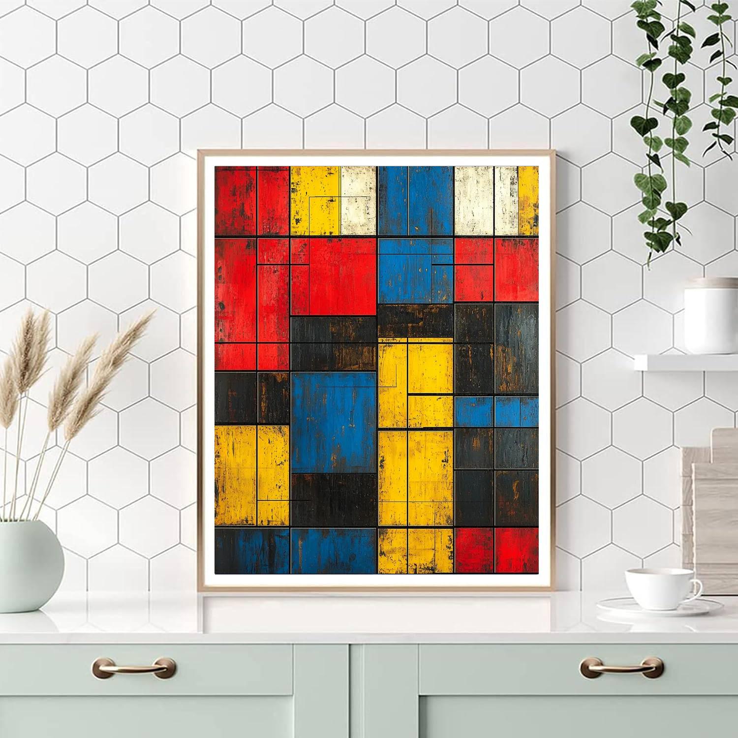 Mondrian Inspired Abstract Urban Rhythm  Number Painting