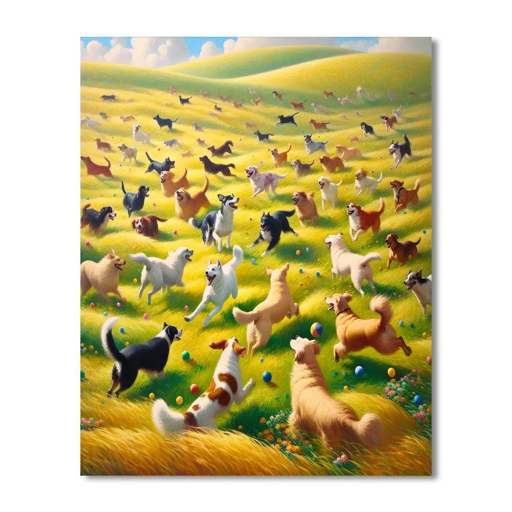 Dog's Playful Meadow Painting By Numbers Kit