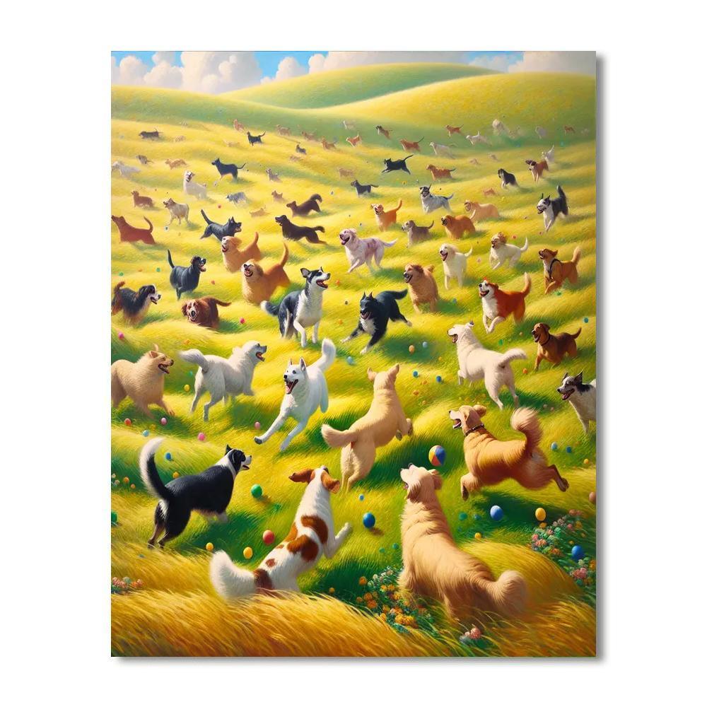 Dog's Playful Meadow Painting By Numbers Kit