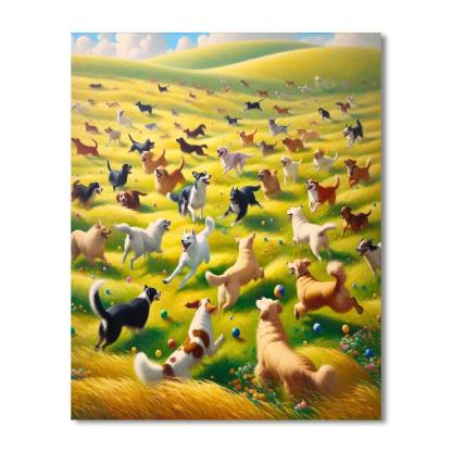 Dog's Playful Meadow Painting By Numbers Kit
