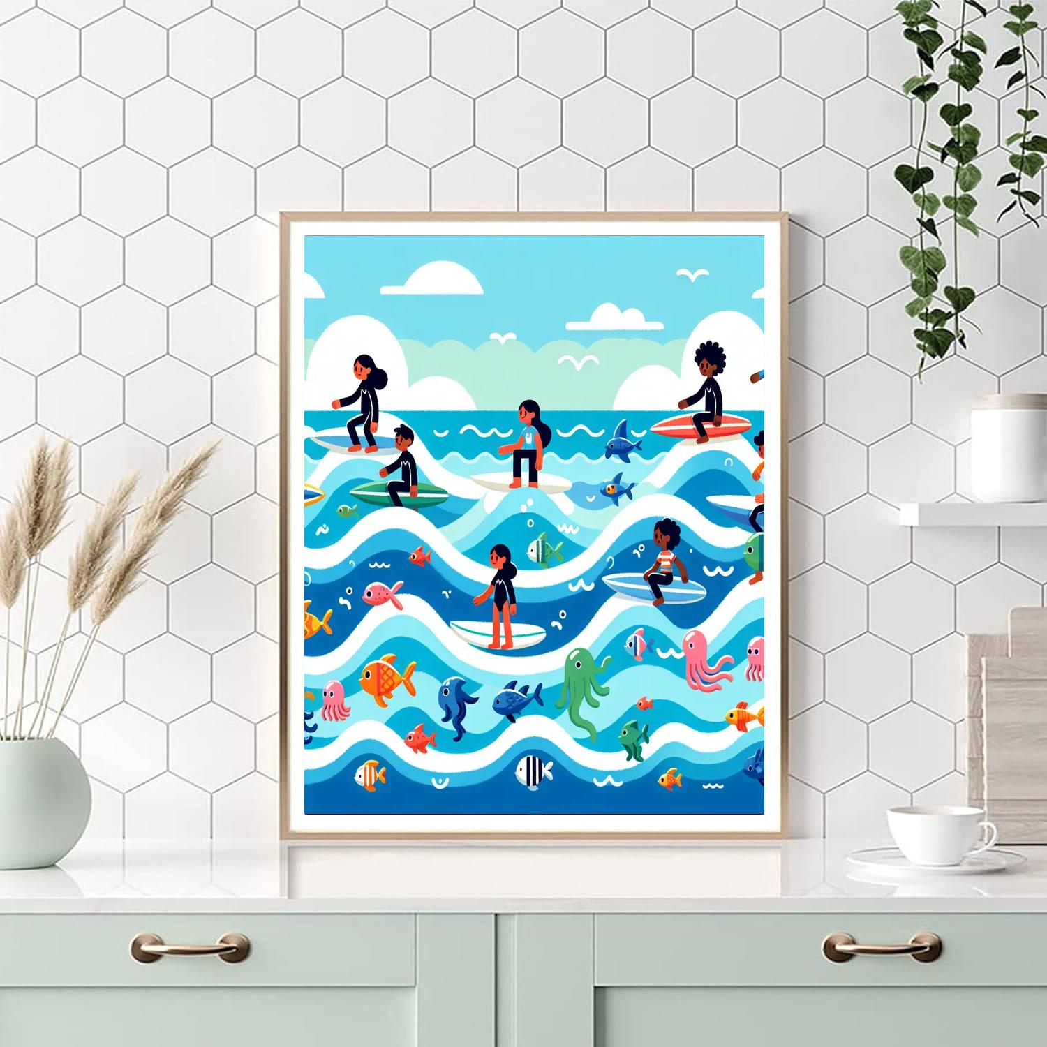 Ocean Wave Surf Number Painting