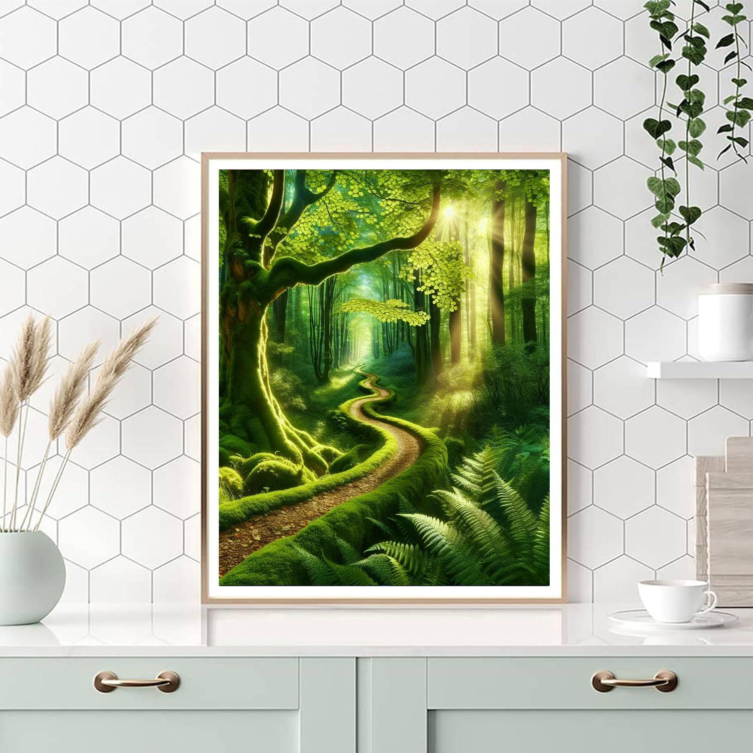 Lush Green Forest Path Number Painting
