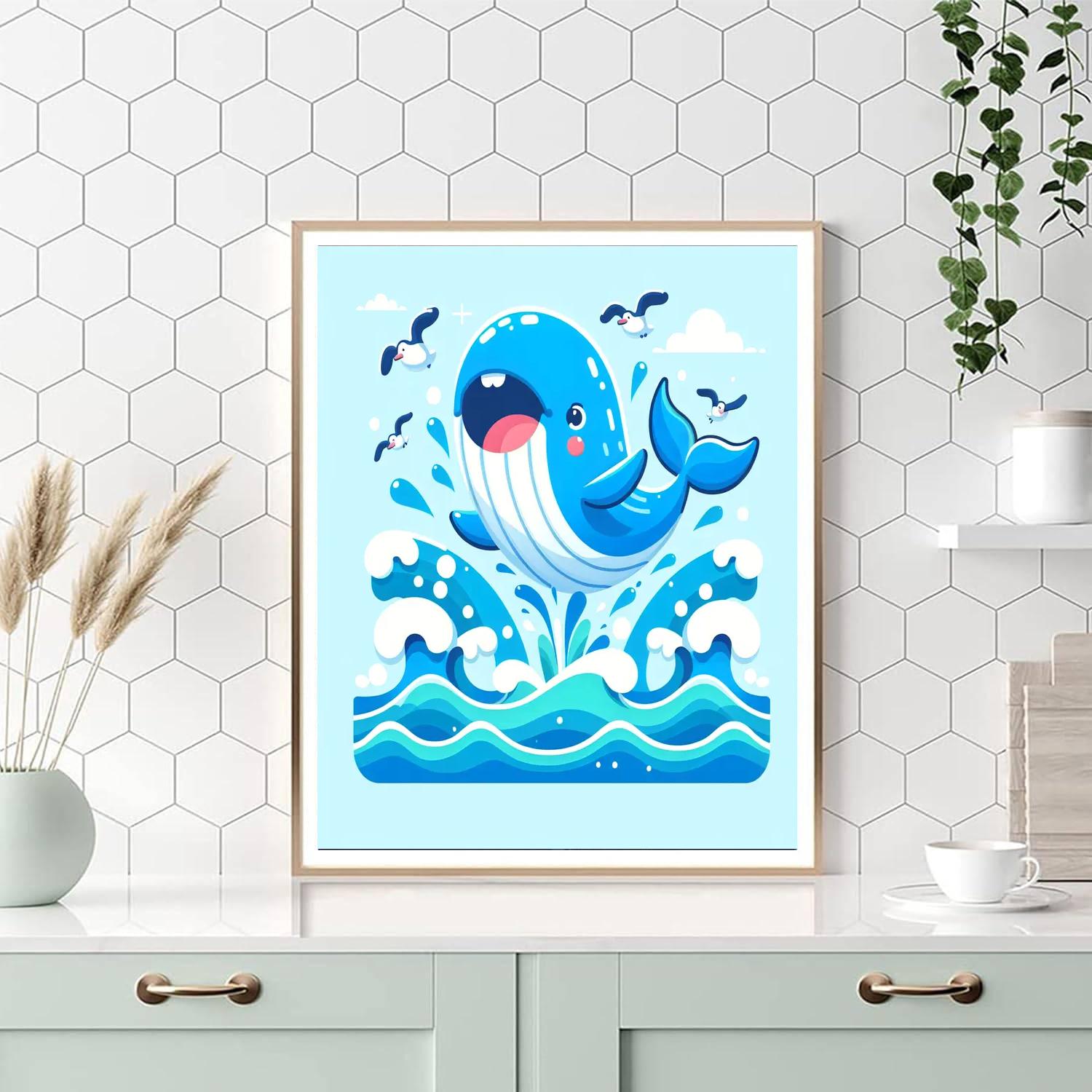 Cheerful Whale Splash Numbered Painting Kits