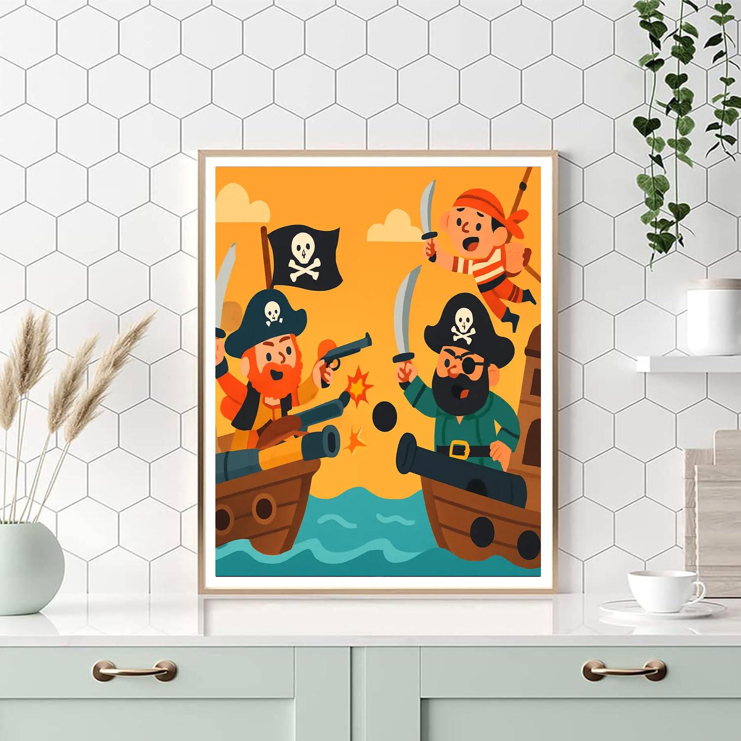 Seaside Pirate Battle DIY Paint By Numbers
