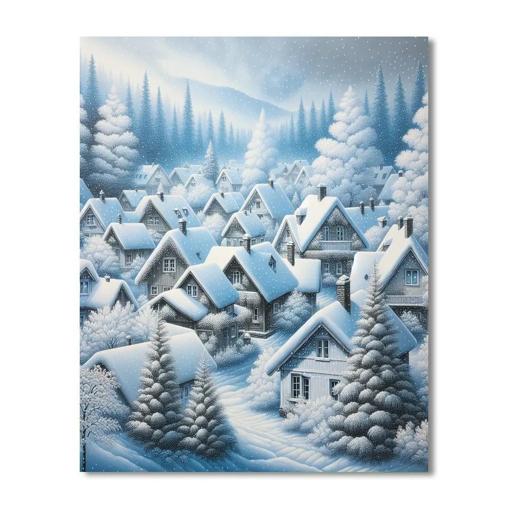 Snowy Village Serenity Paint By Numbers Art