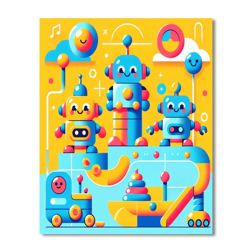 Cheerful Robot Companions Painting Number Kit