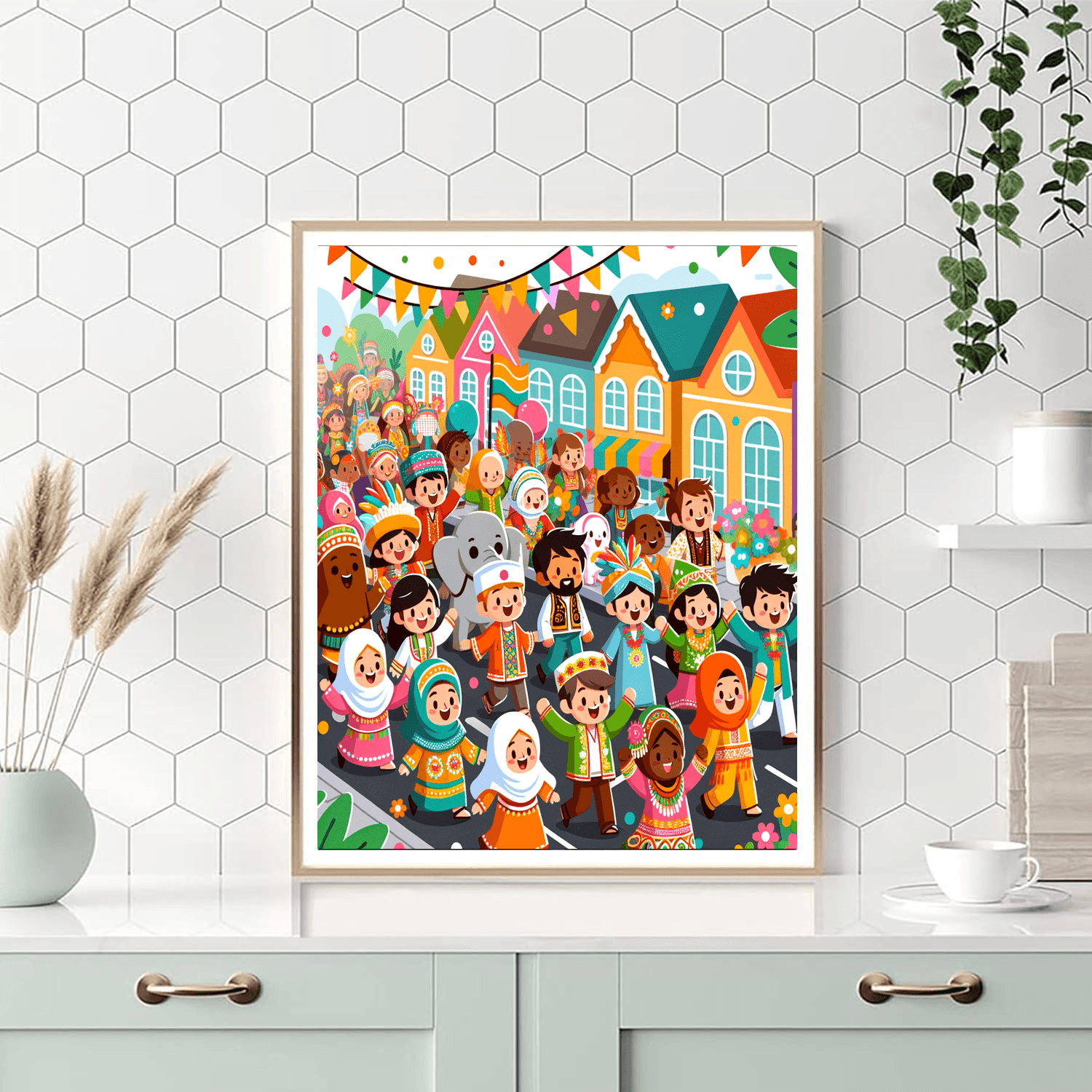 Rainbow Village Parade DIY Paint By Numbers