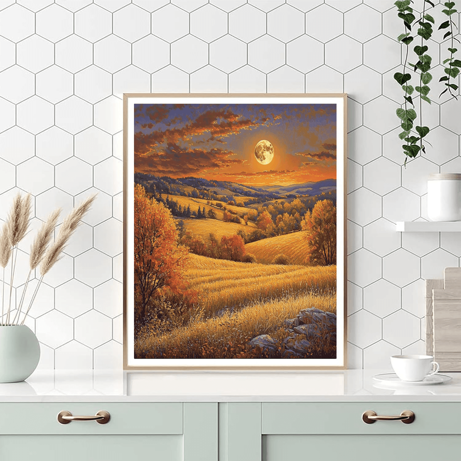 Thomas Kinkade Inspired Harvest Moonlight  DIY Paint By Numbers