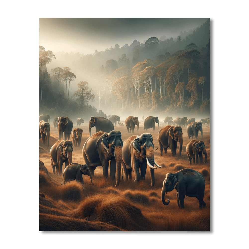 Elephant's Graceful Journey Number Painting