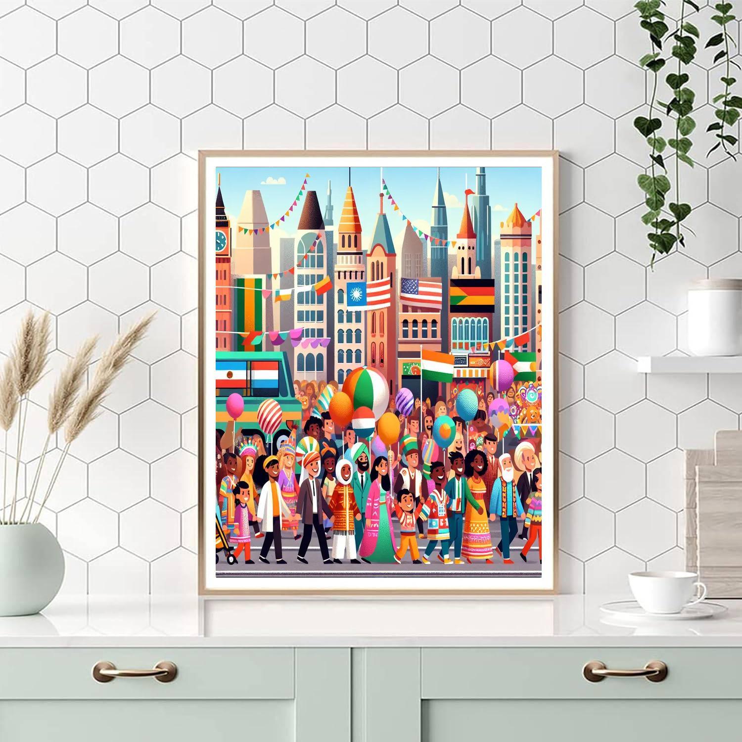 Vibrant City Parade Number Painting