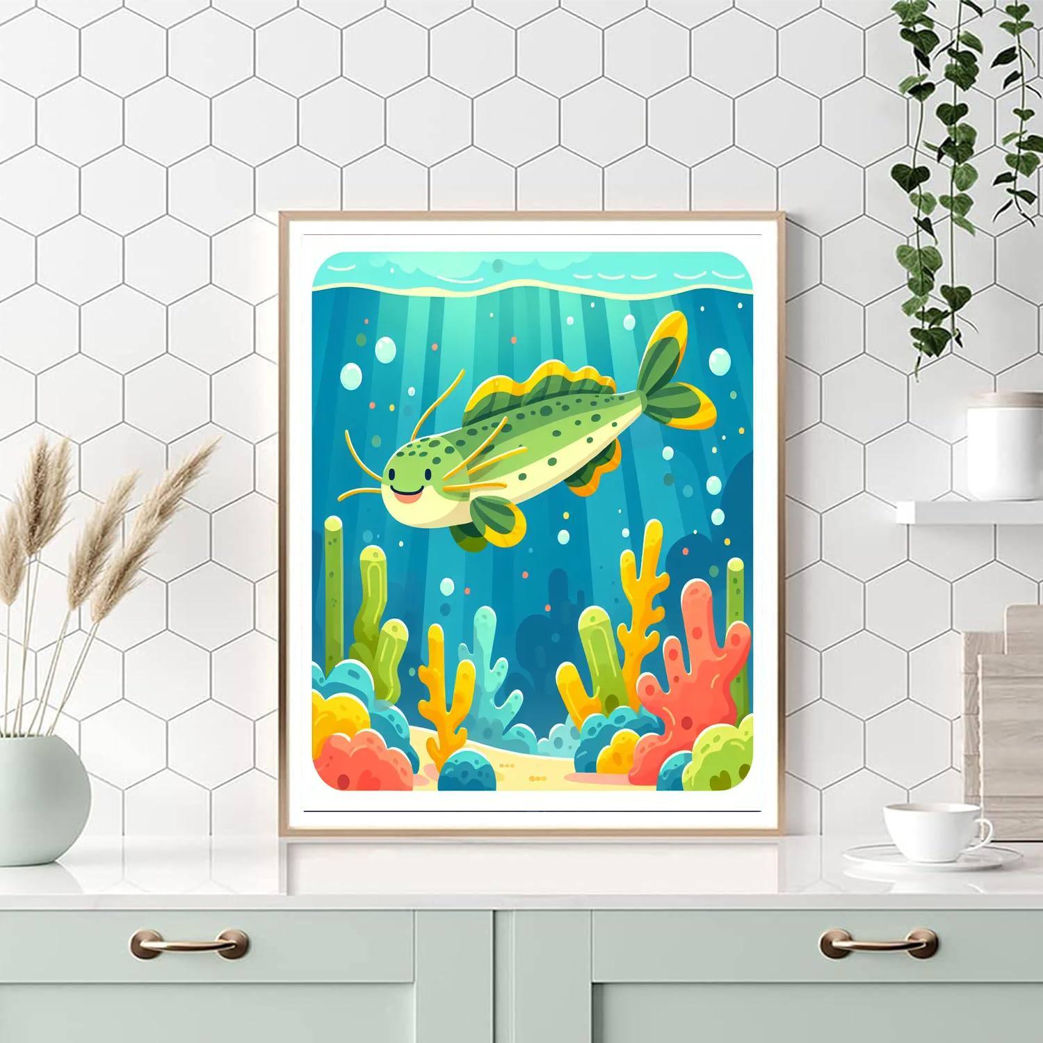 Curious Coral Cat Number Painting