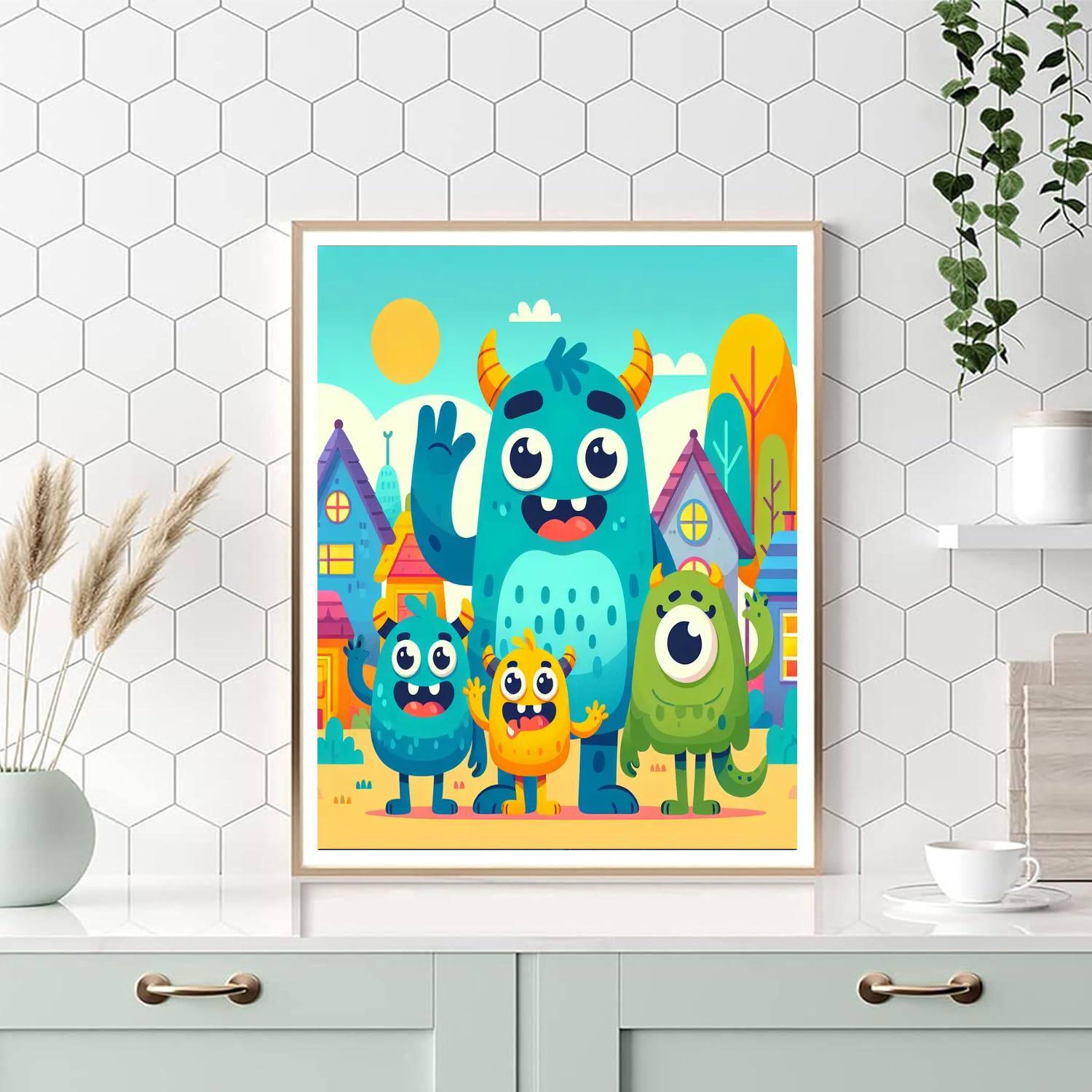 Friendly Monster Town DIY Paint By Numbers