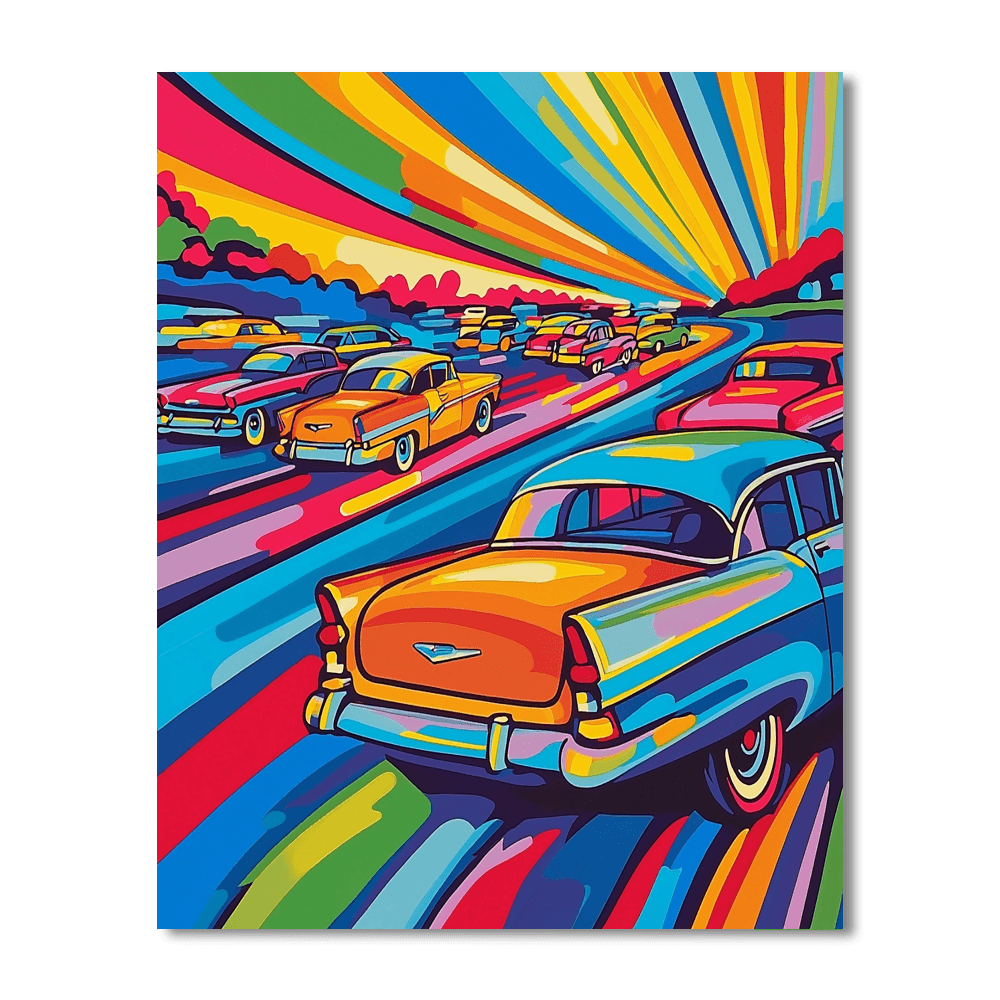 Roy Lichtenstein Inspired Vintage Car Rally  Numbered Painting Kits