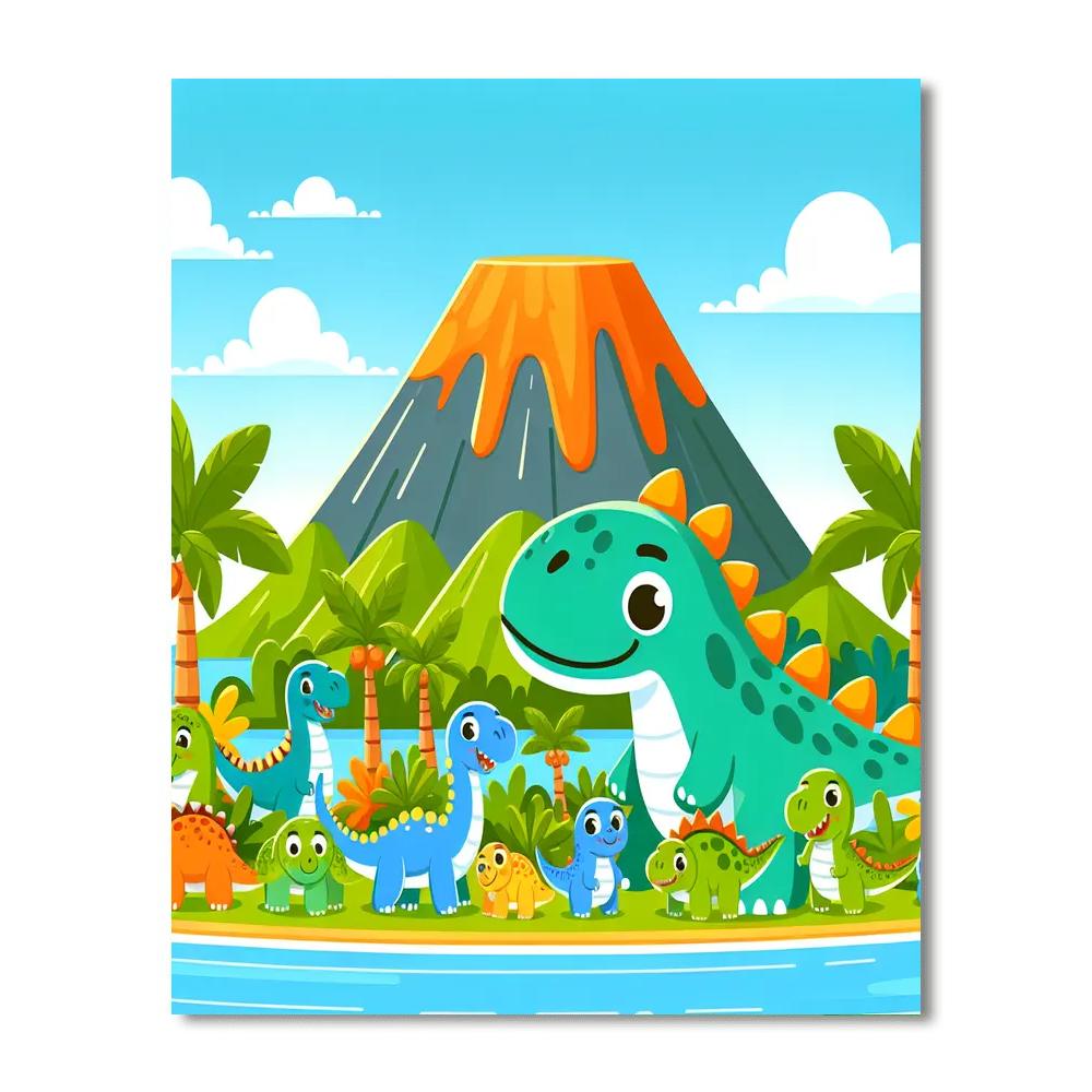 Whimsical Dinosaur Island Paint By Color