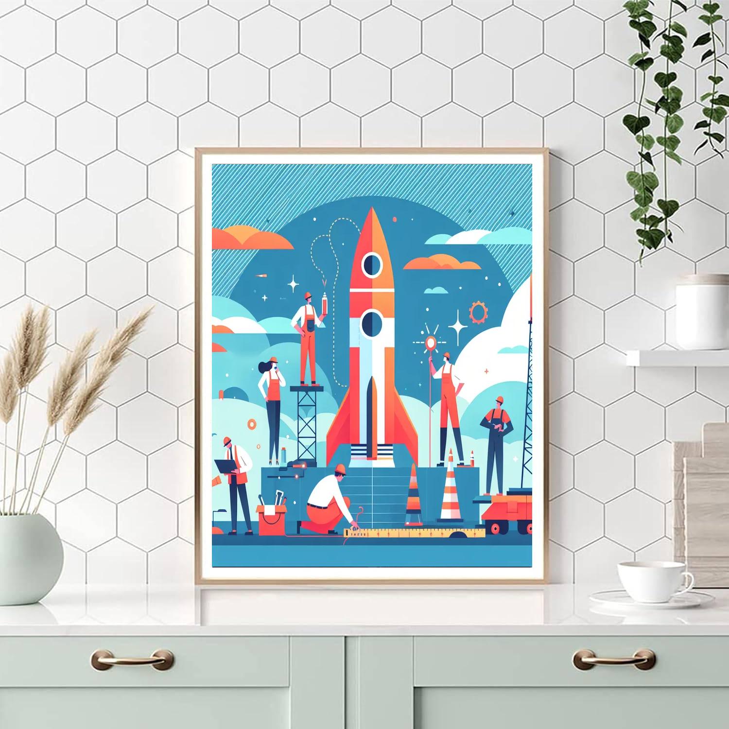 Rocket Ship Launchpad Painting Number Kit