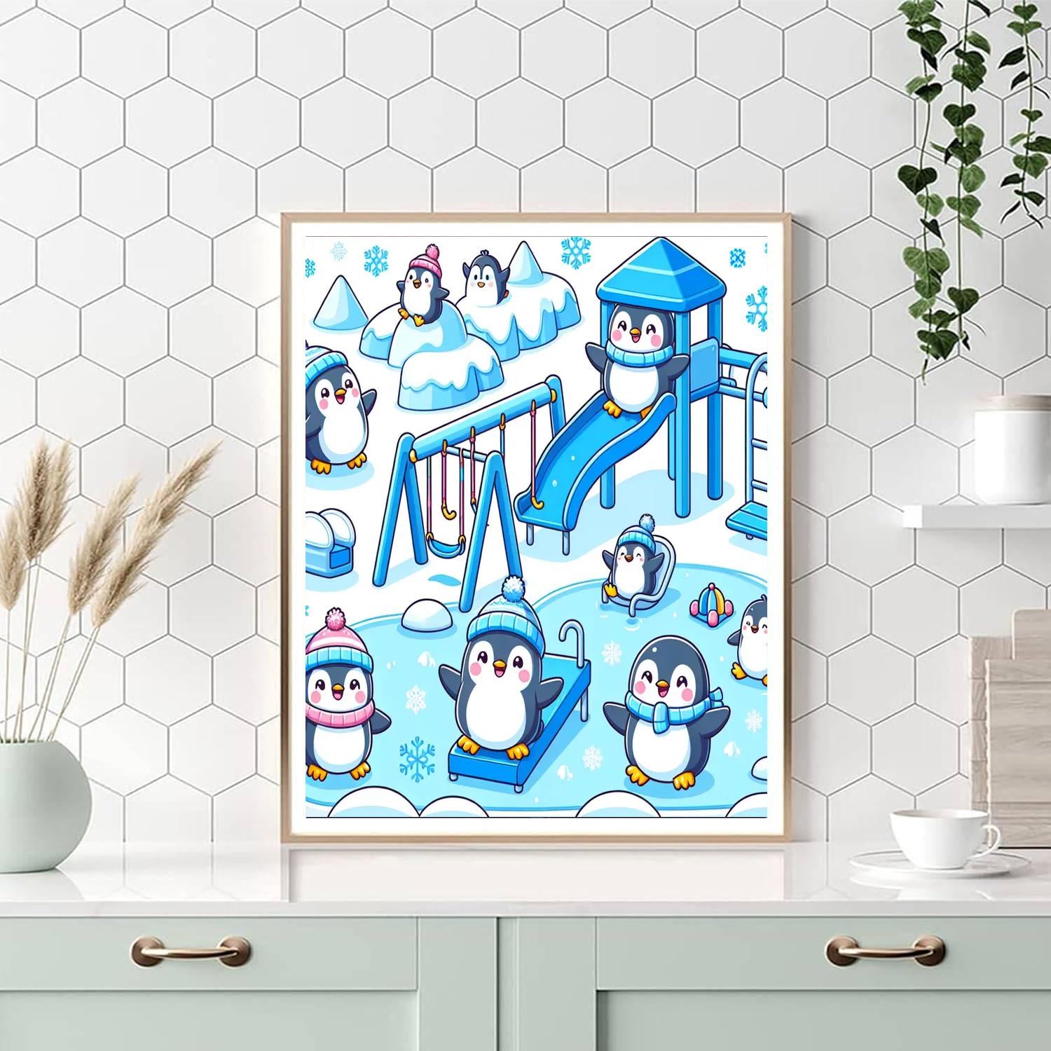 Happy Penguin Playground Paint By Color