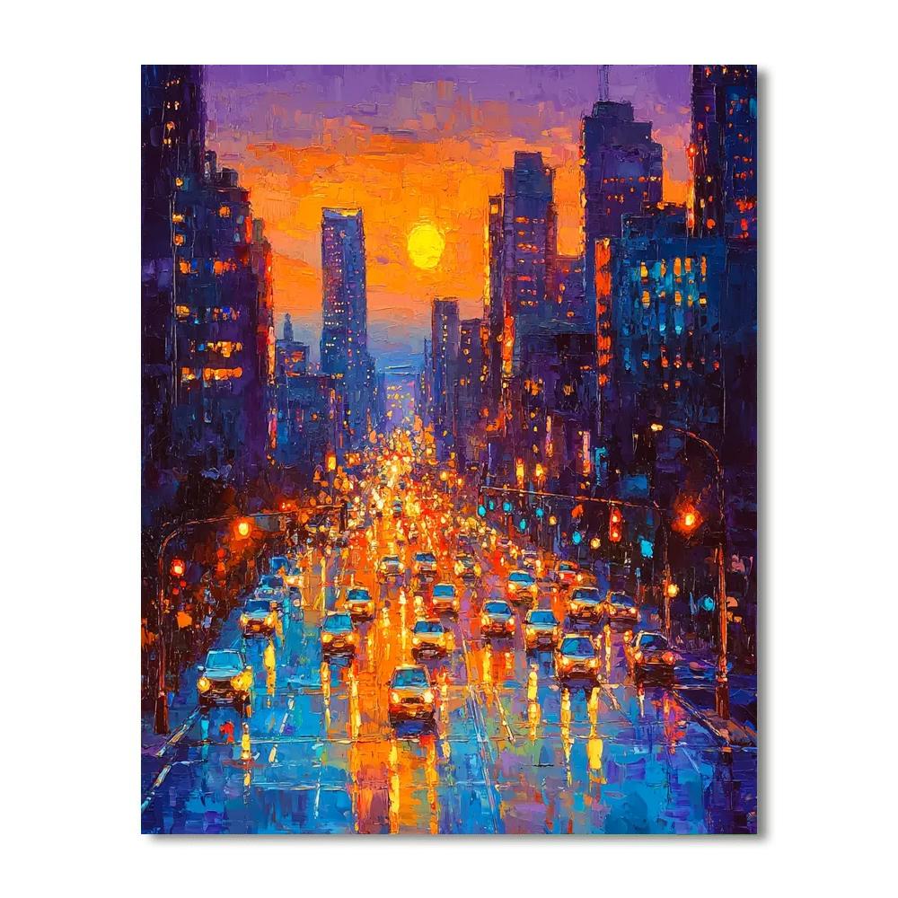 Leonid Afremov Inspired Vivid City At Dusk  Number Painting