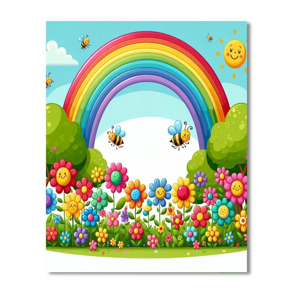 Cheerful Rainbow Garden Paint By Numbers Art