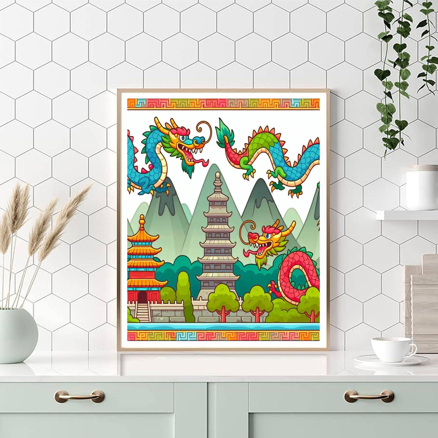 Ancient China With Dragons And Pagodas Paint By Number