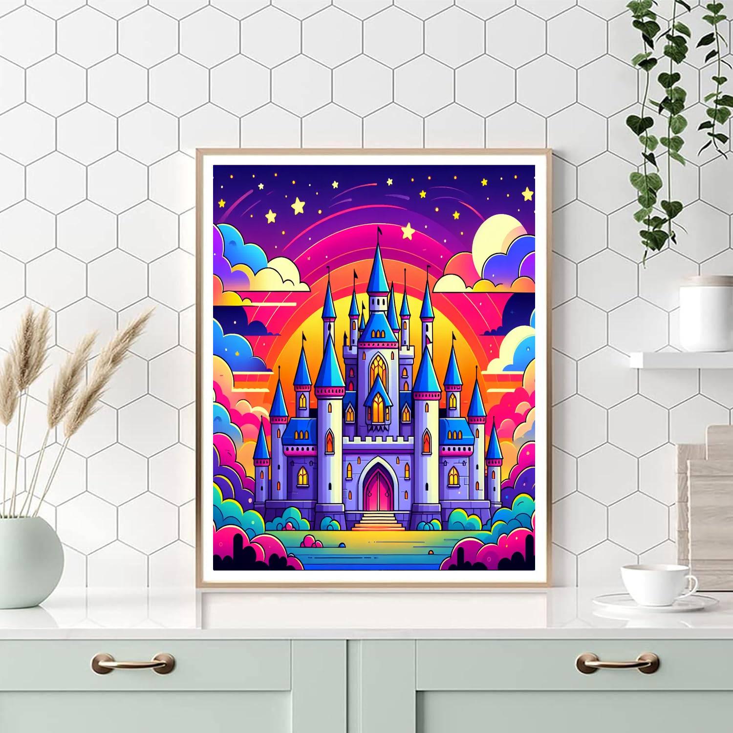 Magical Castle At Sunset Paint By Numbers Art
